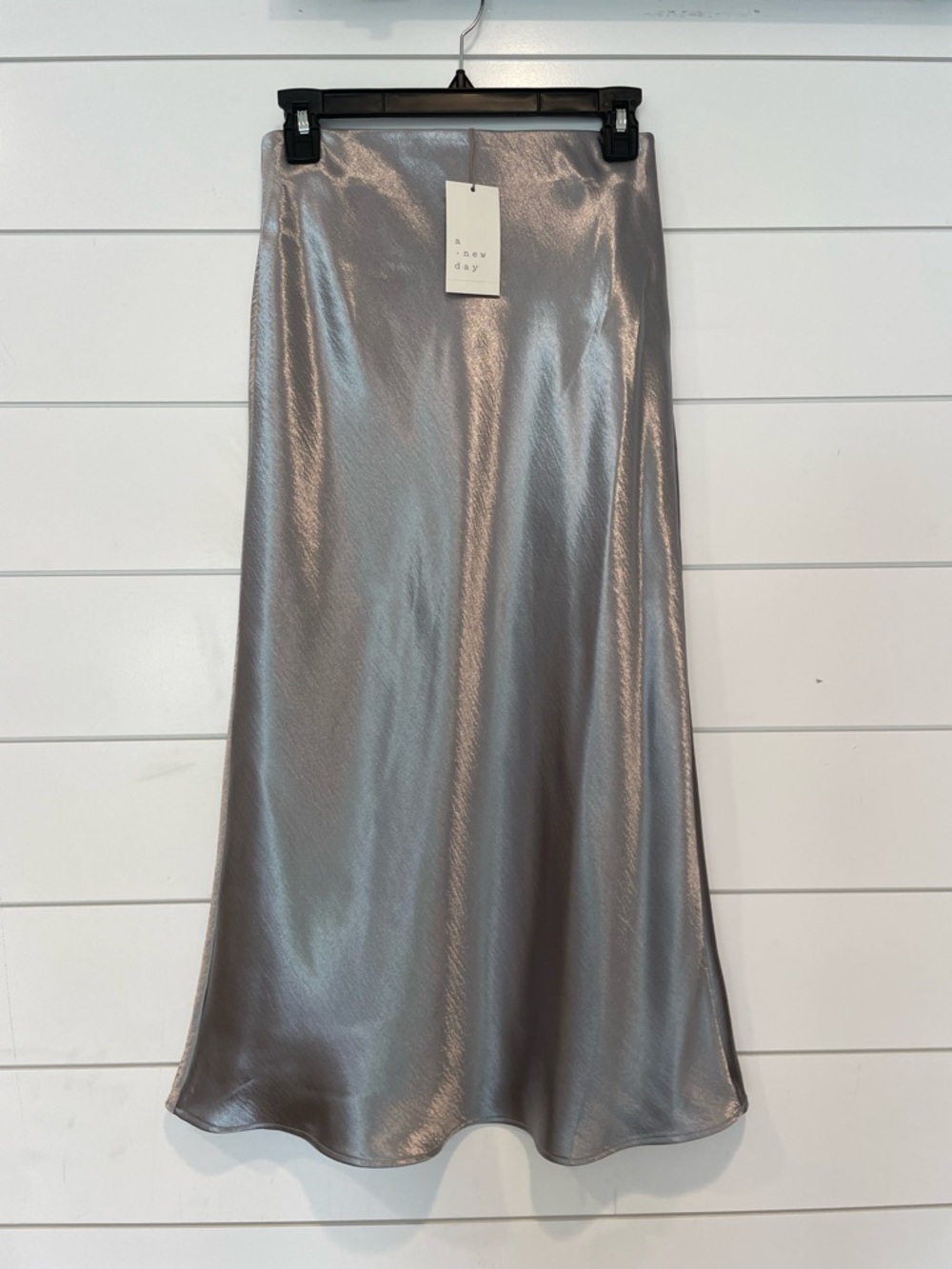 A New Day Shiny Silver Midi Skirt - Size S